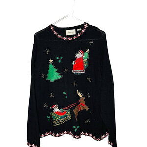 Vintage Lemon Grass Crew Neck Beaded Christmas Santa Tree Ugly Sweater size M